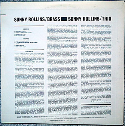 Sonny Rollins : Brass And Trio (LP, Album, RE)
