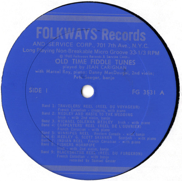 Jean Carignan : Old Time Fiddle Tunes Played By Jean Carignan  (LP, Album)