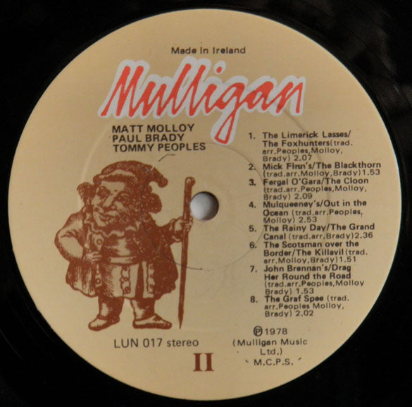 Matt Molloy, Paul Brady, Tommy Peoples : Matt Molloy / Paul Brady / Tommy Peoples (LP, Album, Tex)