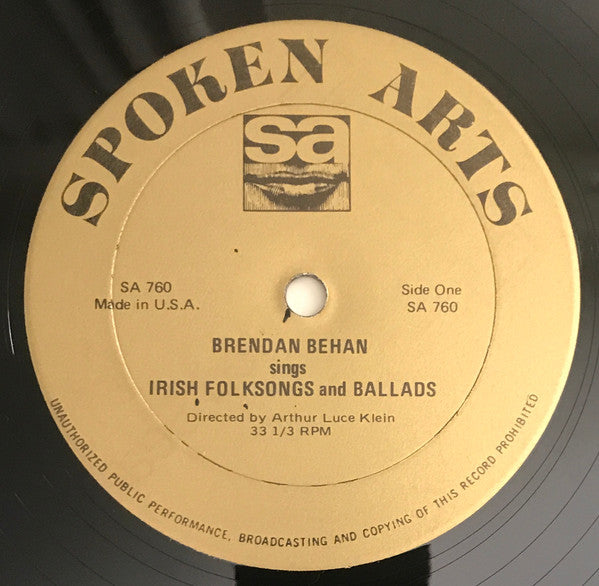 Brendan Behan : Irish Folksongs And Ballads (LP, Album, Mono)