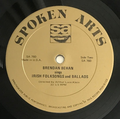 Brendan Behan : Irish Folksongs And Ballads (LP, Album, Mono)