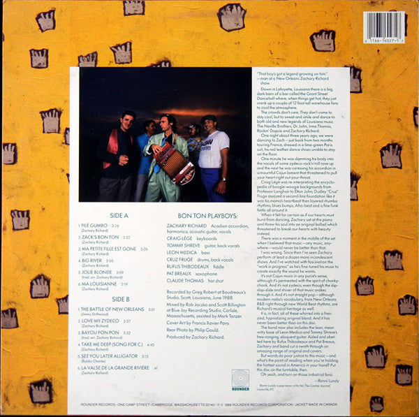 Zachary Richard : Zack's Bon Ton (LP, Album)