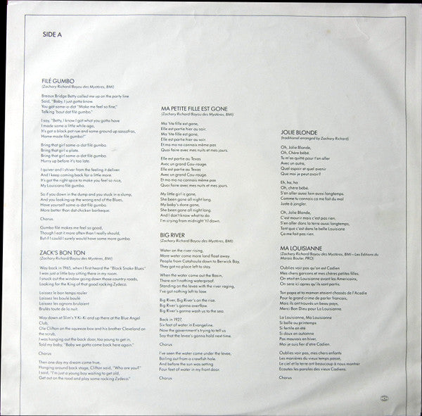 Zachary Richard : Zack's Bon Ton (LP, Album)