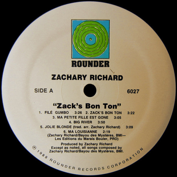 Zachary Richard : Zack's Bon Ton (LP, Album)