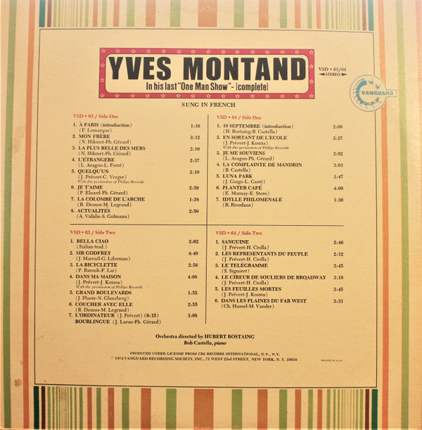 Yves Montand : In His Last "One Man Show" - (Complete) (2xLP)