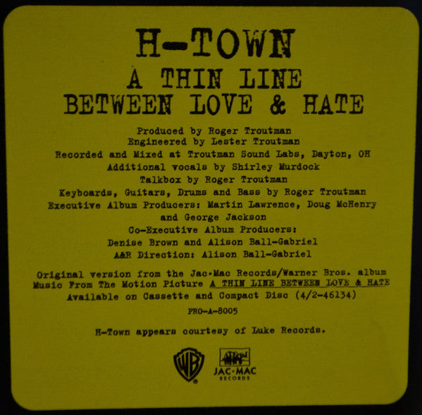 H-Town : Thin Line Between Love And Hate (12", Single, Promo)