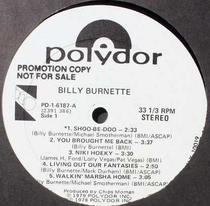 Billy Burnette : Billy Burnette (LP, Album, Promo)