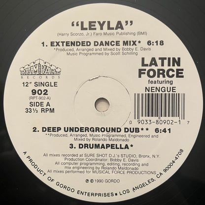 Latin Force Featuring Nengue : Leyla (12", Single, Whi)