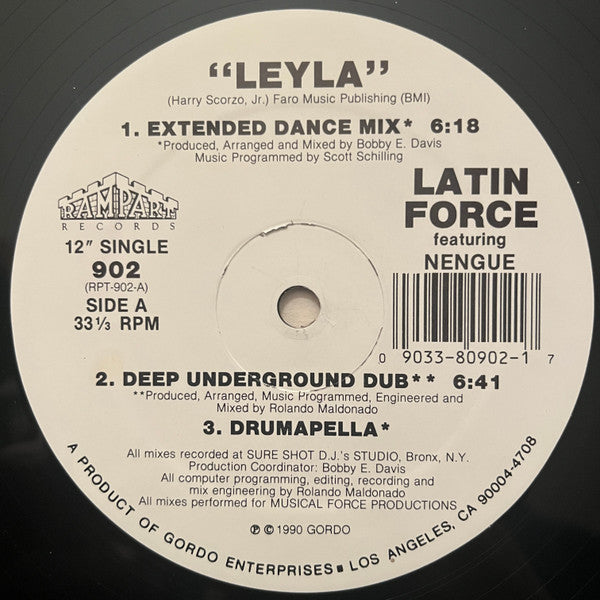 Latin Force Featuring Nengue : Leyla (12", Single, Whi)