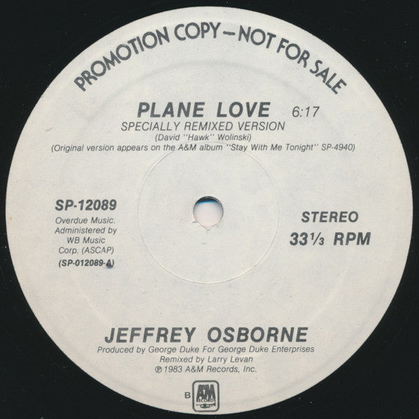 Jeffrey Osborne : Plane Love (12", Single, Promo)