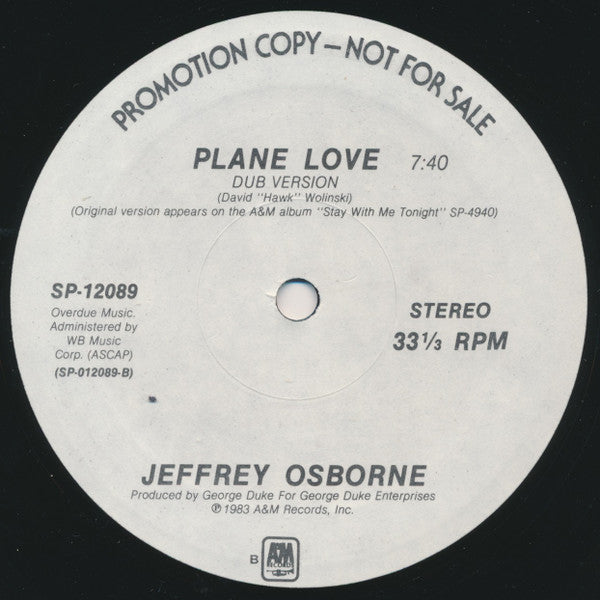 Jeffrey Osborne : Plane Love (12", Single, Promo)