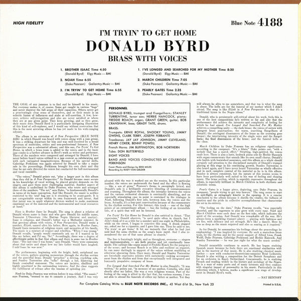 Donald Byrd : I'm Tryin' To Get Home (Brass With Voices) (LP, Album, Mono)