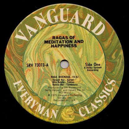 Vasant Rai & Alla Rakha : Play Ragas Of Meditation And Happiness (LP, Album)