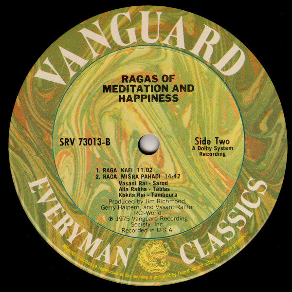 Vasant Rai & Alla Rakha : Play Ragas Of Meditation And Happiness (LP, Album)