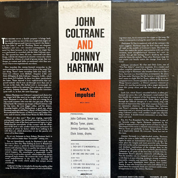 John Coltrane And Johnny Hartman : John Coltrane And Johnny Hartman (LP, Album, Mono, RE, Glo)