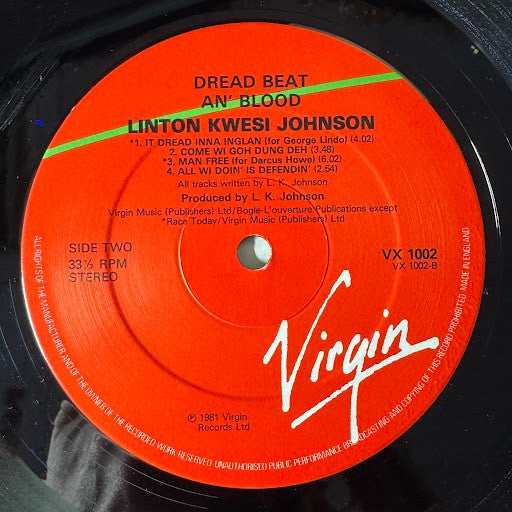 Linton Kwesi Johnson : Dread Beat An' Blood (LP, Album, RE, Gre)