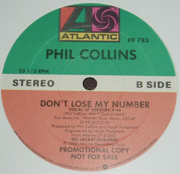 Phil Collins : Don't Lose My Number (12", Single, Promo, SP )