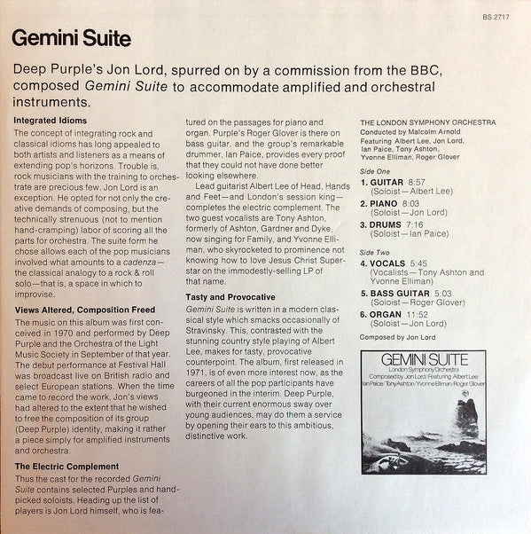 Jon Lord / London Symphony Orchestra : Gemini Suite (LP, Album, Promo)