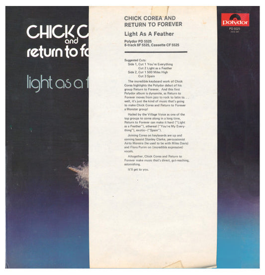 Chick Corea & Return To Forever : Light As A Feather (LP, Album, Promo)