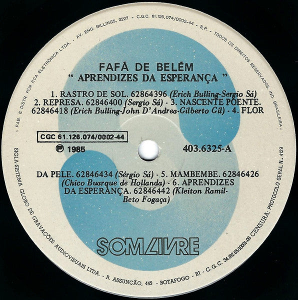 Fafá De Belém : Aprendizes Da Esperança (LP, Album)