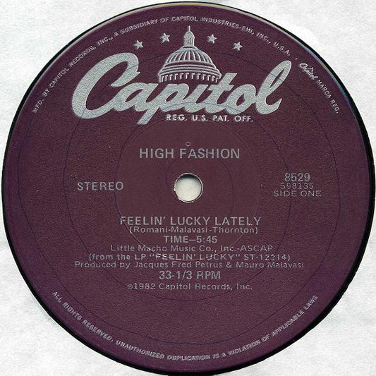 High Fashion : Feelin' Lucky Lately (12", Single, Mar)