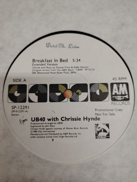 UB40 With Chrissie Hynde : Breakfast In Bed  (12", Promo)