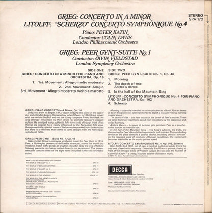 Edvard Grieg / Henry Litolff, Peter Katin : Piano Concerto / Peer Gynt - Suite No. 1 / "Scherzo" (LP, Comp, Sil)