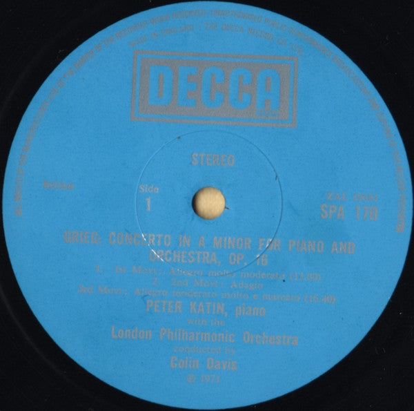 Edvard Grieg / Henry Litolff, Peter Katin : Piano Concerto / Peer Gynt - Suite No. 1 / "Scherzo" (LP, Comp, Sil)