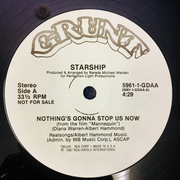 Starship (2) : Nothing's Gonna Stop Us Now (12", Promo)