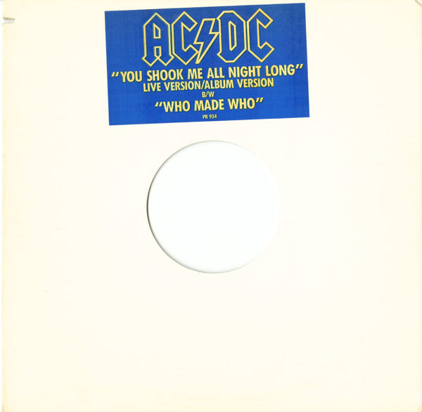 AC/DC : You Shook Me All Night Long (12", Promo)