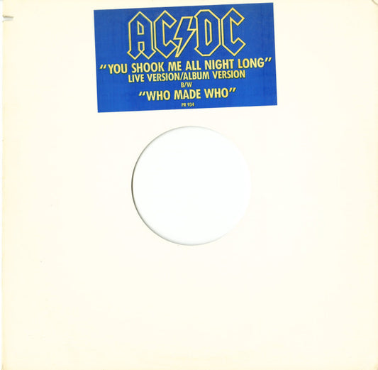 AC/DC : You Shook Me All Night Long (12", Promo)
