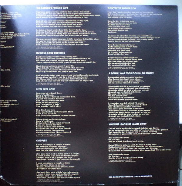 Linda Hargrove : Music Is Your Mistress (LP, Album, Pit)