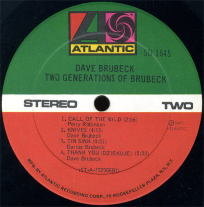 Dave Brubeck : Two Generations Of Brubeck (LP, Album, RI)