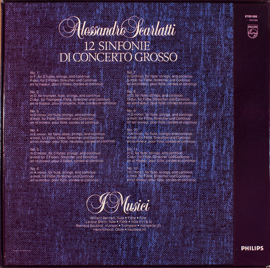 Alessandro Scarlatti, I Musici, William Bennett (3), Hans Elhorst, Lenore Smith, Bernard Soustrot : 12 Sinfonie Di Concerto Grosso (2xLP + Box)