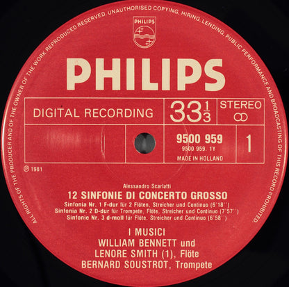 Alessandro Scarlatti, I Musici, William Bennett (3), Hans Elhorst, Lenore Smith, Bernard Soustrot : 12 Sinfonie Di Concerto Grosso (2xLP + Box)