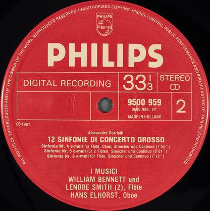Alessandro Scarlatti, I Musici, William Bennett (3), Hans Elhorst, Lenore Smith, Bernard Soustrot : 12 Sinfonie Di Concerto Grosso (2xLP + Box)