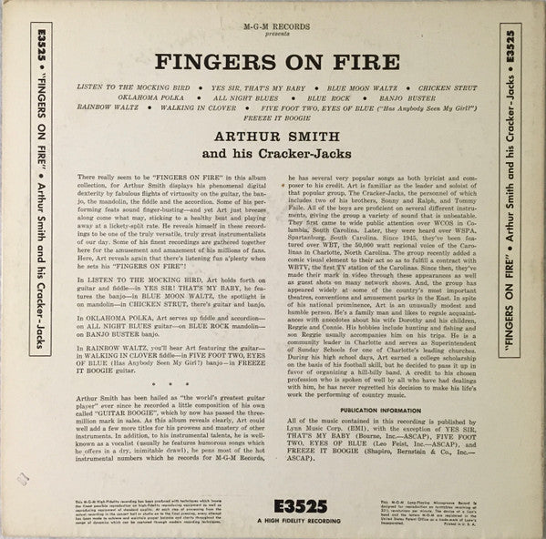 Arthur Smith And His Cracker-Jacks : Fingers On Fire (LP, Album, Mono)