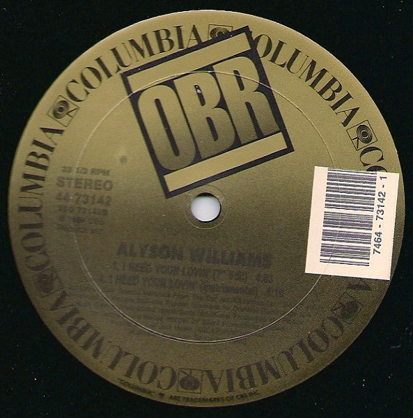 Alyson Williams : I Need Your Lovin' (12")