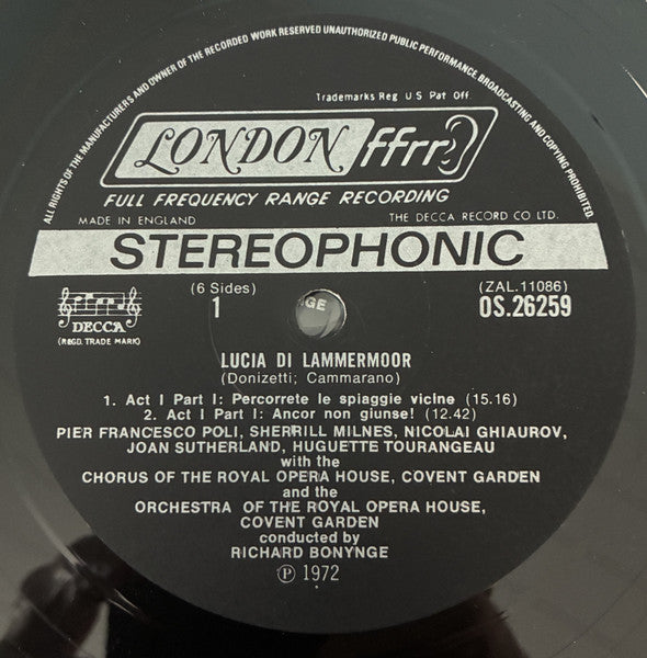 Gaetano Donizetti, Joan Sutherland, Luciano Pavarotti, Sherrill Milnes, Nicolai Ghiaurov, Orchestra Of The Royal Opera House, Covent Garden, Richard Bonynge : Lucia Di Lammermoor (3xLP, Album + Box)
