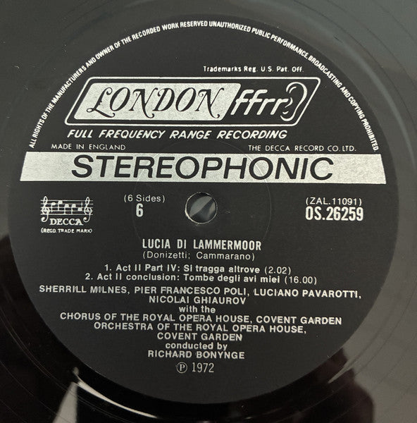 Gaetano Donizetti, Joan Sutherland, Luciano Pavarotti, Sherrill Milnes, Nicolai Ghiaurov, Orchestra Of The Royal Opera House, Covent Garden, Richard Bonynge : Lucia Di Lammermoor (3xLP, Album + Box)