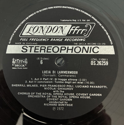 Gaetano Donizetti, Joan Sutherland, Luciano Pavarotti, Sherrill Milnes, Nicolai Ghiaurov, Orchestra Of The Royal Opera House, Covent Garden, Richard Bonynge : Lucia Di Lammermoor (3xLP, Album + Box)