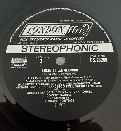 Gaetano Donizetti, Joan Sutherland, Luciano Pavarotti, Sherrill Milnes, Nicolai Ghiaurov, Orchestra Of The Royal Opera House, Covent Garden, Richard Bonynge : Lucia Di Lammermoor (3xLP, Album + Box)