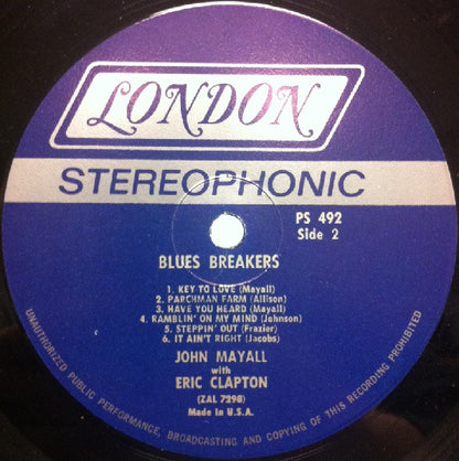John Mayall With Eric Clapton : Blues Breakers (LP, Album, Glo)