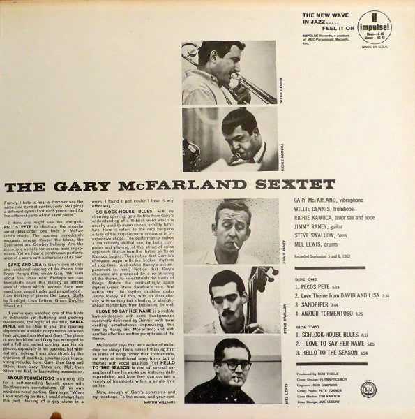 The Gary McFarland Sextet : Point Of Departure (LP, Album, RE)