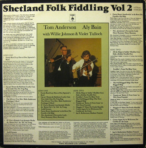 Tom Anderson (10), Aly Bain, "Peerie" Willie Johnson & Violet Tulloch : Shetland Folk Fiddling Vol 2 (LP, Album)