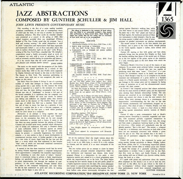 John Lewis (2) : Jazz Abstractions (LP, Album, Mono)