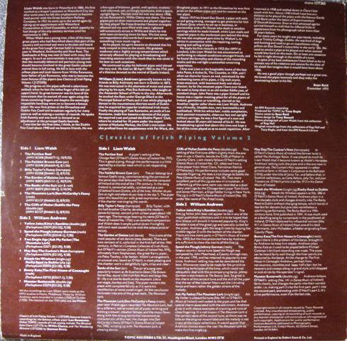 Liam Walsh (2), William Andrews : Classics Of Irish Piping Volume 2 (LP, Mono)