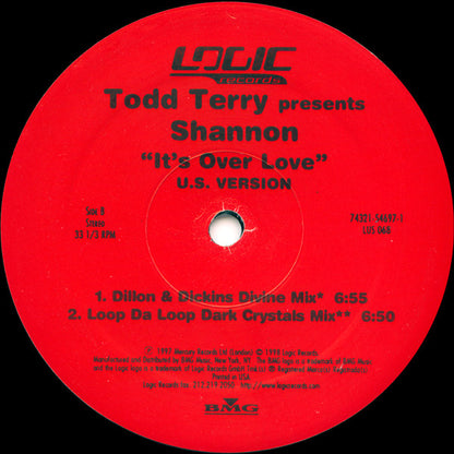 Todd Terry Presents Shannon : It's Over Love (U.S. Version) (12")