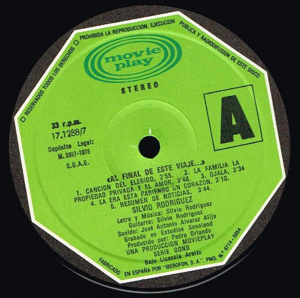 Silvio Rodríguez : 1968/1970 "Al Final De Este Viaje..." (LP, Album, Gat)