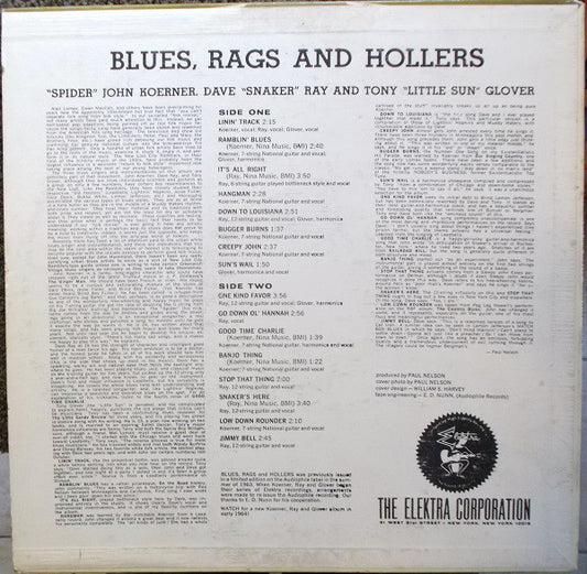 Koerner, Ray & Glover : Blues, Rags And Hollers (LP, Album, Mono, RE)